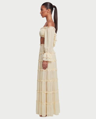 TALSIE Ruffle Off-Shoulder Top & Tiered Maxi Skirt Set