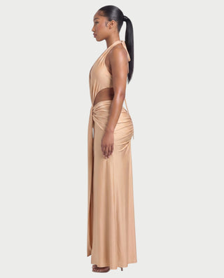 MARINE Plunge Halter Cutout Maxi Dress