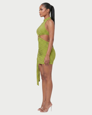 NOVALIE Starfish Cutout Ruched Halter Mini Dress