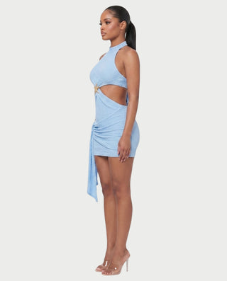 NOVALIE Starfish Cutout Ruched Halter Mini Dress