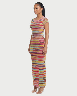 ELLEN Rainbow Stripe Knit Bodycon Maxi Cover-Up