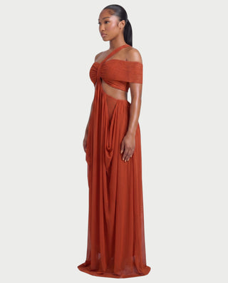 HACEY Draped Cutout Off-Shoulder Maxi Dress