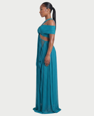 HACEY Draped Cutout Off-Shoulder Maxi Dress