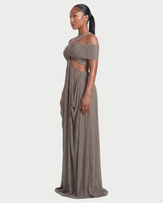 HACEY Draped Cutout Off-Shoulder Maxi Dress