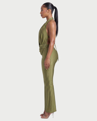 FELY Cowl Halter Top & Flared Pants Set