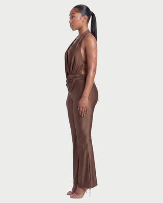 FELY Cowl Halter Top & Flared Pants Set