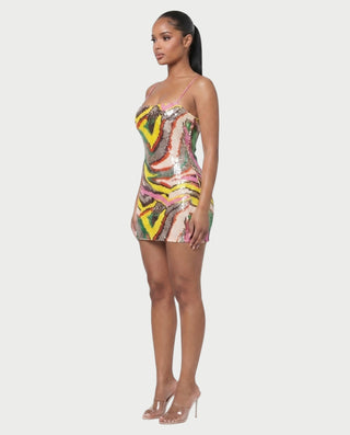 ESSA Swirl Sequin Spaghetti Strap Mini Dress