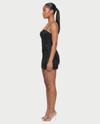LYSENNE Floral Lace-Up Back Mini Dress