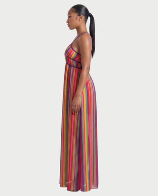 ZURY Striped Cutout Crisscross Back Maxi Dress