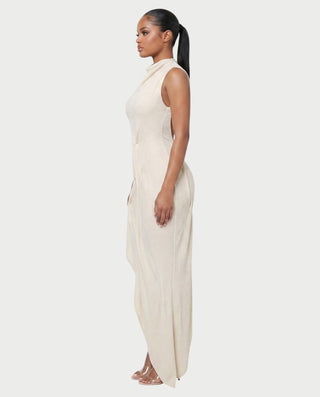 MAYARA Asymmetrical Open-Back Draped Maxi Dress