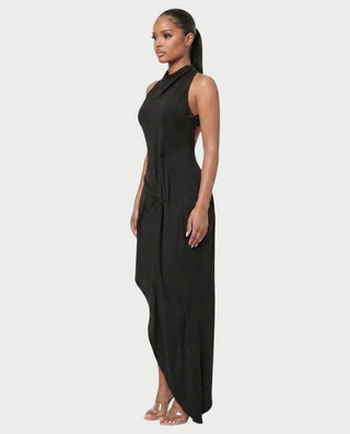 MAYARA Asymmetrical Open-Back Draped Maxi Dress