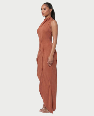 MAYARA Asymmetrical Open-Back Draped Maxi Dress