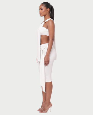 AVELISE One-Shoulder Ring Drape Top & Capri Pants Set