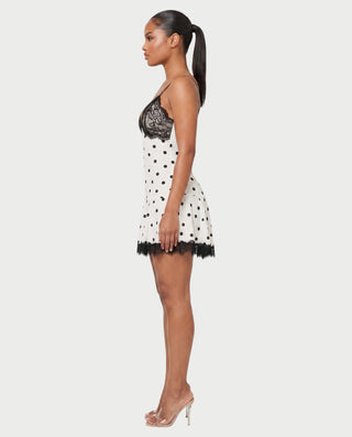 LOANA Lace Bust Polka Dot Flared Mini Dress
