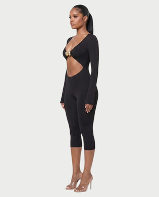 ROSABEL Leopard Print Cut-Out Capri Bodycon Romper