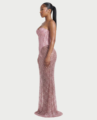LARIA Sheer Sequin Corset Maxi Dress