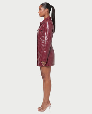 MIRLANA Croc-Embossed Collared Long Sleeve Mini Dress