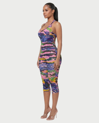 KEILANI Abstract Racerback Bodysuit & Capri Pants Set