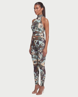 KAORI Abstract Open-Back Halter Top & Leggings Set