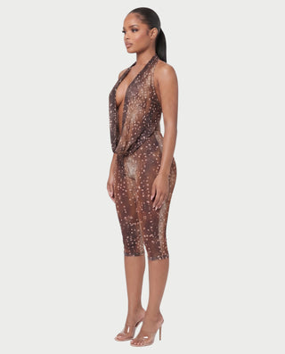 LUSHA Fawn Print Draped Halter Top & Capri Pants Set