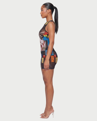 AMIE Oriental Print Bodycon Mini Dress