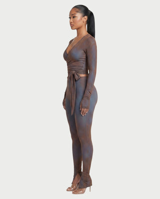ZABETH Wrap-Front Long Sleeve Top & Leggings Set
