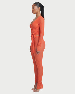 ZABETH Wrap-Front Long Sleeve Top & Leggings Set