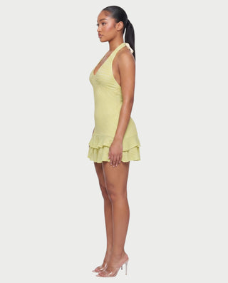 SAMINE Halter Knit Ruffle Hem Mini Dress