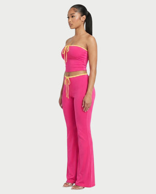 RAZIYA Tie-Front Tube Top & Flare Pants Set