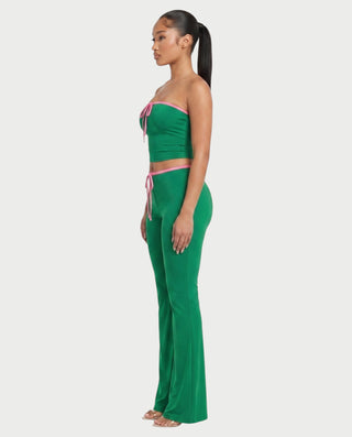 RAZIYA Tie-Front Tube Top & Flare Pants Set