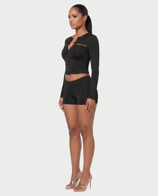 SAYLOR Hook-Front Long Sleeve Top & Mini Shorts Set