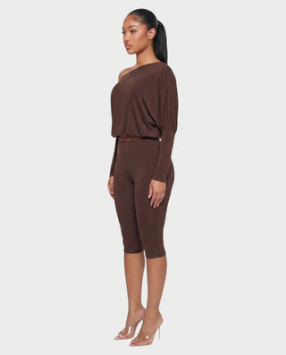 ZAFRINA One-Shoulder Blouson Top & Capri Pants Set