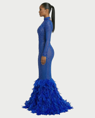 SOSANE Diamond High-Neck Feather Mermaid Maxi Dress