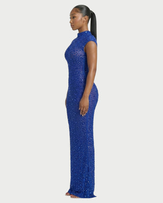MORIA Crystal High-Neck Bodycon Maxi Dress
