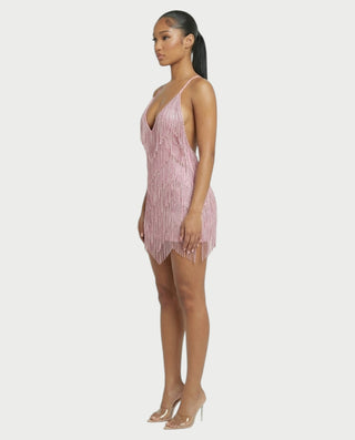 KRISSE Backless Crystal Diamond Tassel Mini Dress