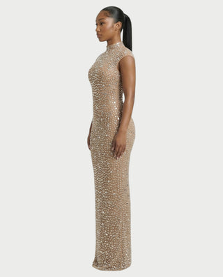 MORIA Crystal High-Neck Bodycon Maxi Dress