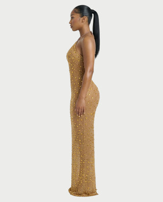 ASHA Rhinestone Halter Bodycon Maxi Dress