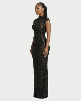 MORIA Crystal High-Neck Bodycon Maxi Dress