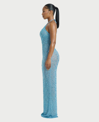ASHA Rhinestone Halter Bodycon Maxi Dress