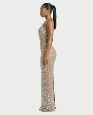 ASHA Rhinestone Halter Bodycon Maxi Dress