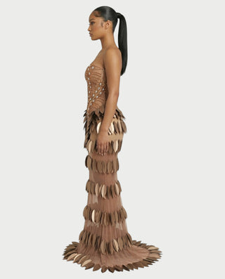 HELIA Golden Leaf Diamond Maxi Dress