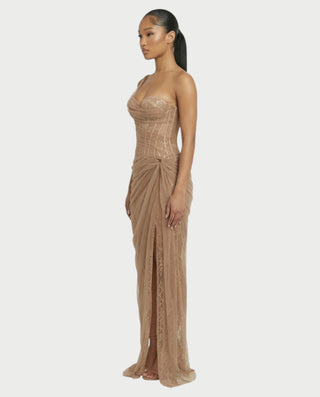 Vestido midi con flecos y escote pronunciado de LIRRA