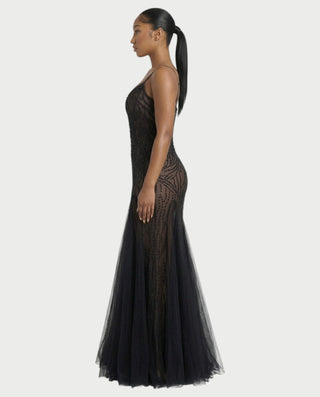 ZYREL Beaded Sheer Tulle Skirt Maxi Dress