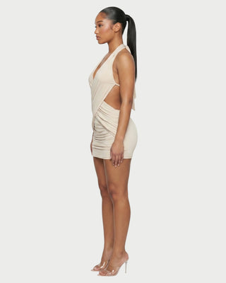 FERN Cross-Front Halter Draped Mini Dress