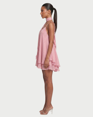 COZETTE Scarf-Neck Layered Ruffle Mini Dress