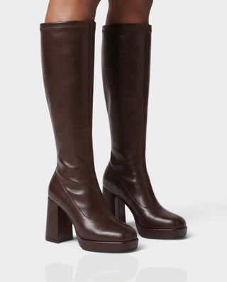 IZARA Retro Square Toe Knee-High Chunky Heel Platform Boots