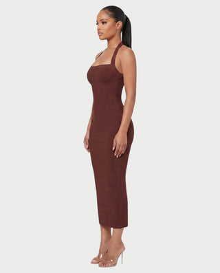 NIROBI Square Neck Halter Bandage Midi Dress