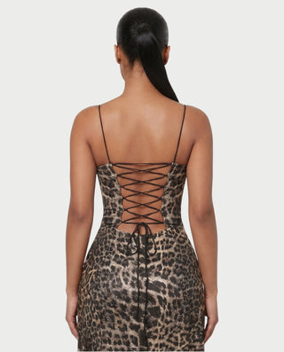 CAITLYN Leopard Print Lace-up Waist Maxi Dress
