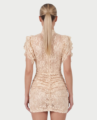 ODETTE Mock Neck Sheer Lace Bodycon Mini Dress