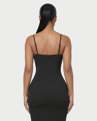 WINOMA Cross-Neck Strap Feather Hem Midi Dress